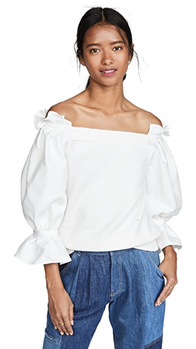 Shop Adeam Off Shoulder Sweater In White