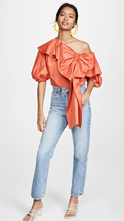 Shop Adeam Parachute Bow Blouse In Tiger Lily