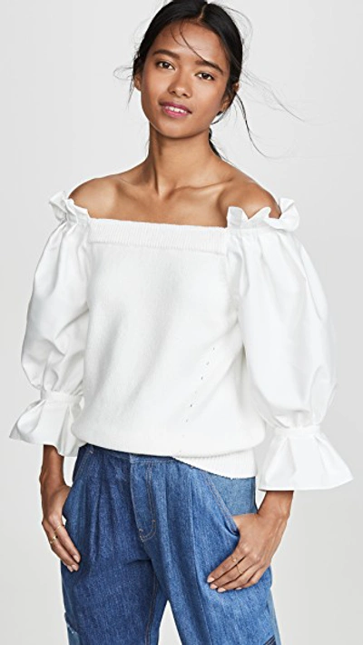 Shop Adeam Off Shoulder Sweater In White