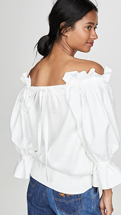 Shop Adeam Off Shoulder Sweater In White