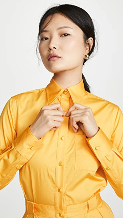 Shop Brandon Maxwell Poplin Wide Leg Button Down Jumpsuit In Marigold