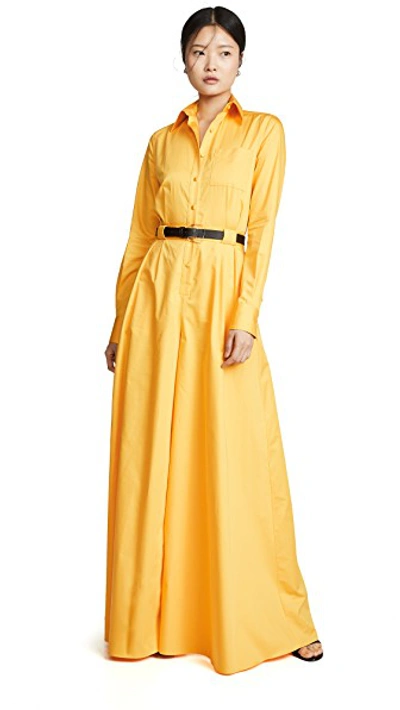 Shop Brandon Maxwell Poplin Wide Leg Button Down Jumpsuit In Marigold