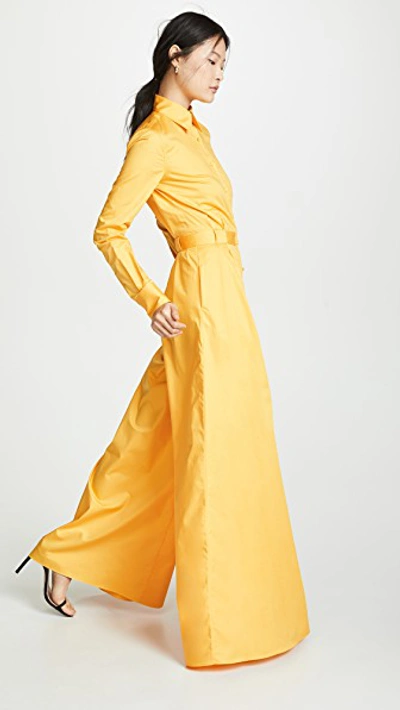 Shop Brandon Maxwell Poplin Wide Leg Button Down Jumpsuit In Marigold