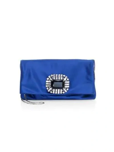 Shop Jimmy Choo Titania Crystal Satin Clutch In Electric Blue