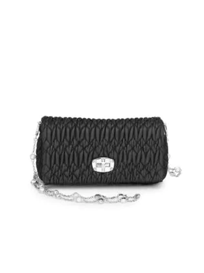 Shop Miu Miu Women's Crystal-embellished Matelassé Leather Shoulder Bag In Black