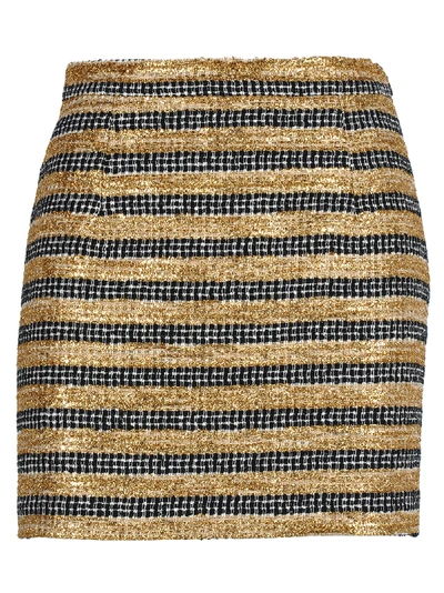 Shop Alessandra Rich Striped Tweed Mini Skirt In Black Gold