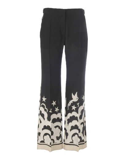 Shop Valentino Contrast Print Trousers In Na Black Ivory