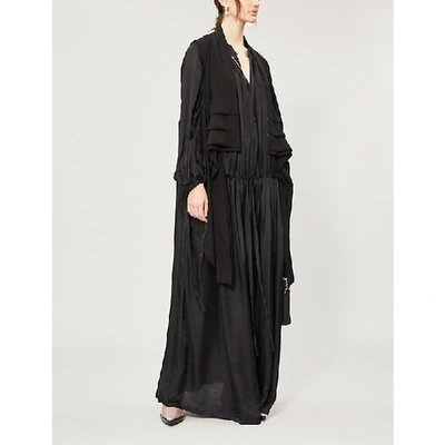 Shop Ann Demeulemeester Drawstring-waist Woven Maxi Dress In Black