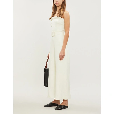 Shop Alexis Belted Linen Jumpsuit In Ivory