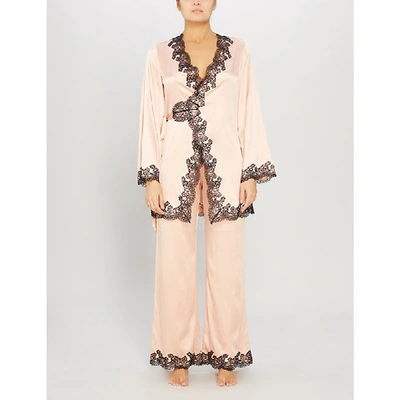 Shop Agent Provocateur Amelea Lace-trimmed Silk-blend Pyjama Top In Pink Black