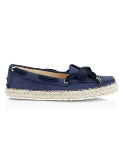 Shop Tod's Gommino Raffia Leather Boat Shoes In Blue