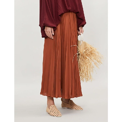 Valentino High-waisted Pleated Silk Midi Skirt In Land