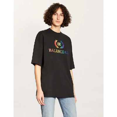 Shop Balenciaga Laurier Logo-print Cotton-jersey T-shirt In Black