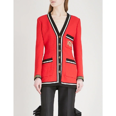 Shop Gucci Crest-embroidered Wool Blazer In Red