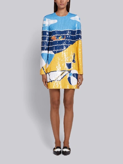THOM BROWNE SEQUIN BEACH SCENE SHIFT DRESS