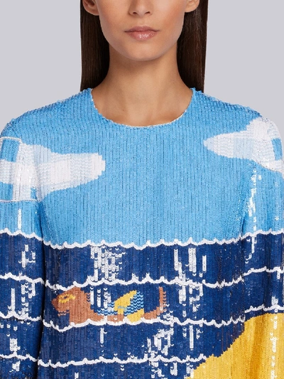 Shop Thom Browne Sequin Beach Scene Shift Dress In Blue