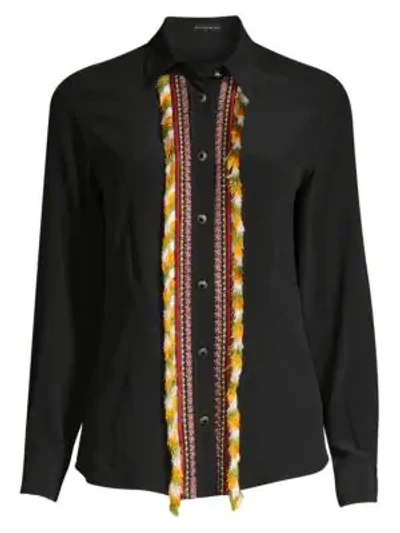 Shop Etro Fringed Silk Shirt In Black