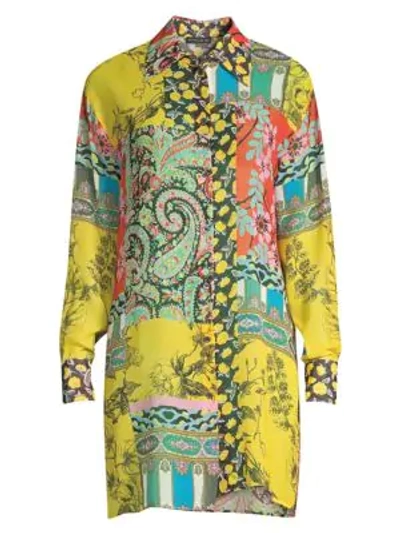 Shop Etro Patch Floral Tunic Shirt In Yellow