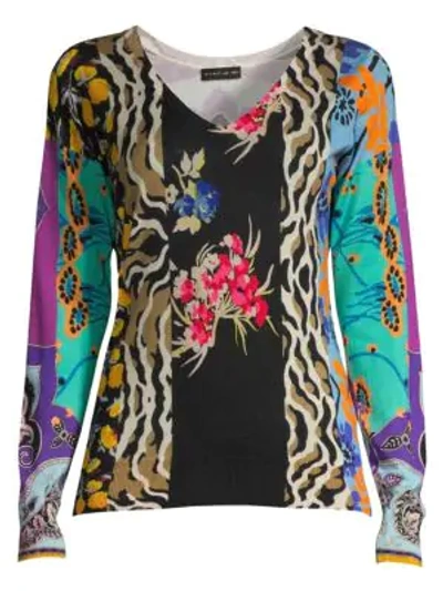 Shop Etro V-neck Patchwork Sweater In Multi