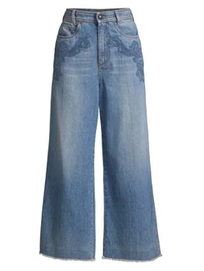 Shop Etro Embroidered Wide-leg Jeans In Light Blue