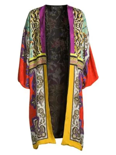 Shop Etro Patchwork Silk-blend Kimono In Orange