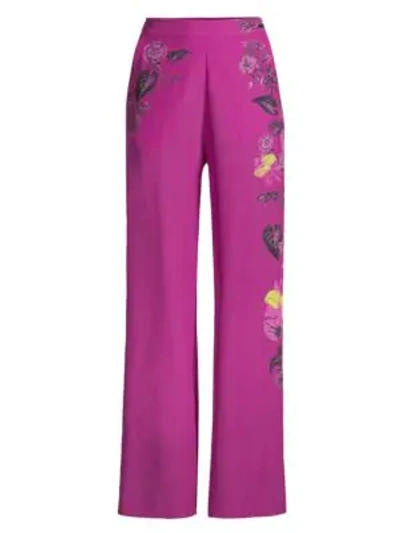 Shop Etro Sketch Floral Wide Leg Pants In Purple