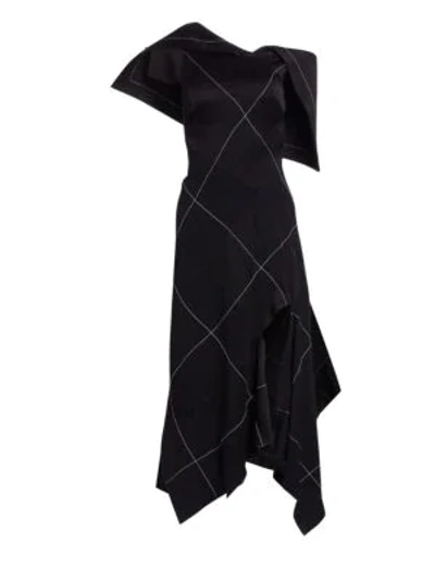 Shop Monse Asymmetric Argyle Midi Dress In Black