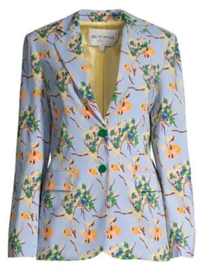 Shop Etro Painted Floral Periwinkle Jacket In Purple