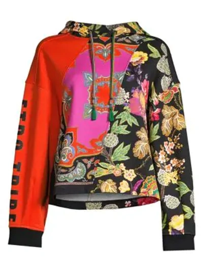 Shop Etro Printed Patchwork Cropped Hoodie In Multi