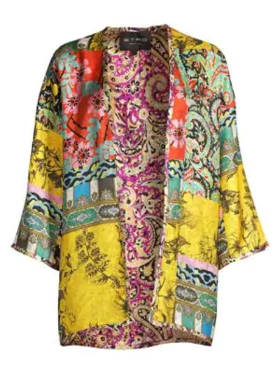Shop Etro Reversible Silk Patchwork Kimono In Yellow