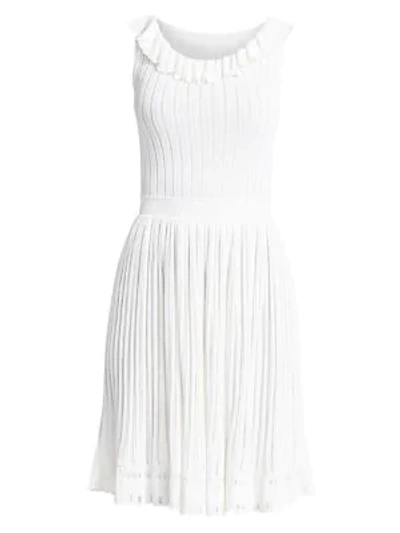 Shop Alaïa Falbalas Ruffle Neck A-line Dress In White