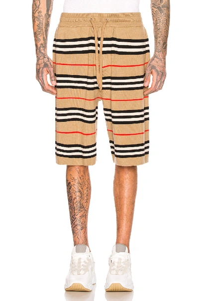 Shop Burberry Icon Stripe Bermuda Shorts In Camel