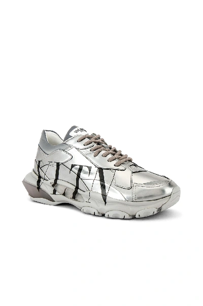 Shop Valentino Logo Sneaker In Silver