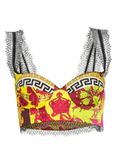 Shop Versace Silk Printed Bra Top In Voyage Barocco Print