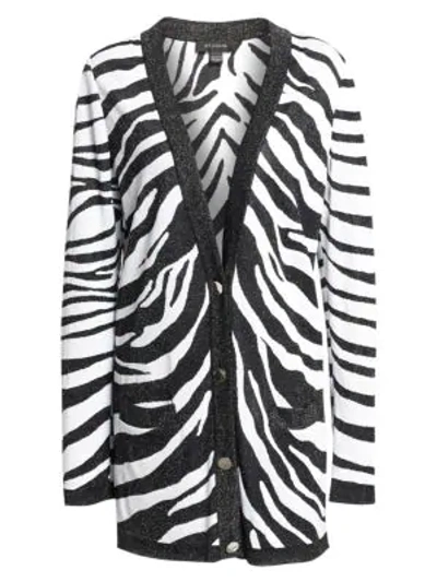Shop St John Women's Zebra Jacquard V-neck Longline Cardigan In Gray