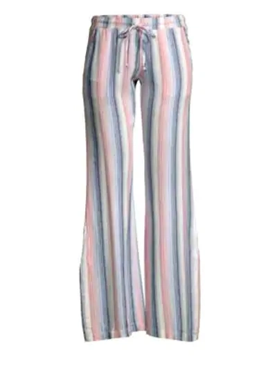 Shop Bella Dahl Linen-blend Side Slit Pants In Sunset Stripe