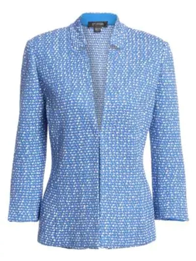 Shop St John Notched Collar Tweed Jacket In Blue