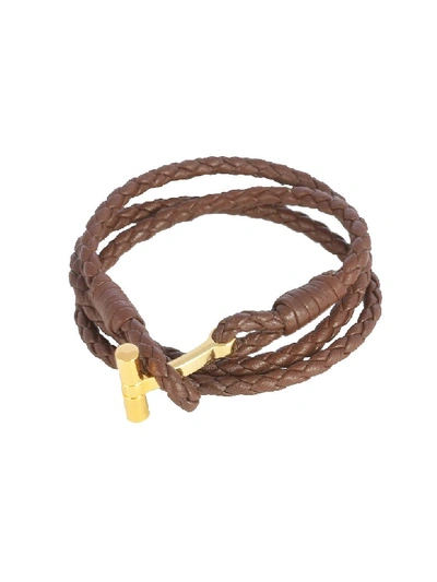 Shop Tom Ford Woven String Bracelet In Tag Tan Gold