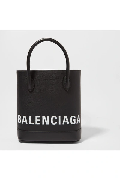 Shop Balenciaga Ville Xxs Aj Printed Textured-leather Tote In Black