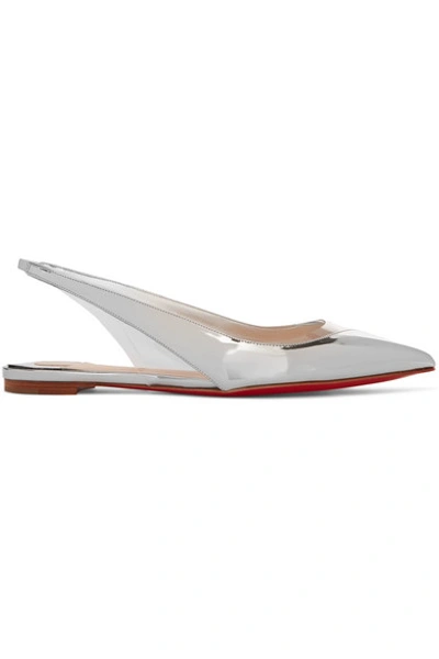 Shop Christian Louboutin V Dec Pvc And Metallic Leather Slingback Point-toe Flats In Silver