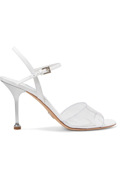 Shop Prada 90 Patent-leather And Pvc Sandals In White