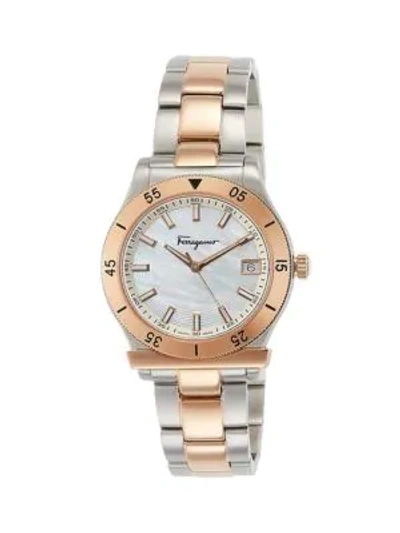 Shop Ferragamo 1898 Two-tone Ip Stainless Steel & Mother-of-pearl Bracelet Watch In Two Tone