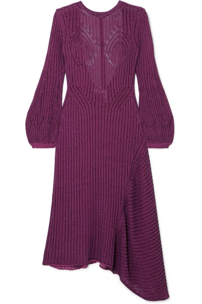 Shop Chloé Ribbed Cotton-blend Midi Dress In Purple