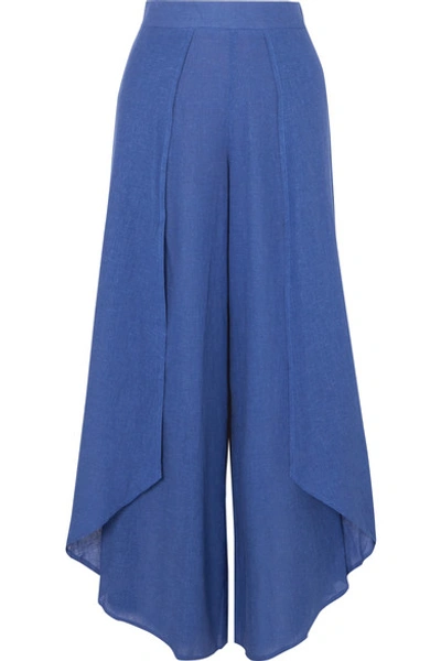 Shop Vix Edna Layered Linen-blend Voile Wide-leg Pants In Royal Blue
