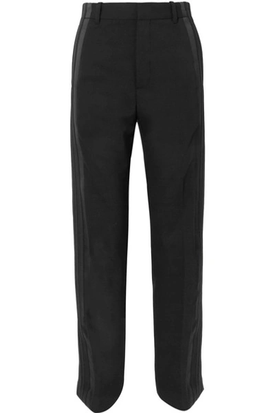 Shop Balenciaga Satin-trimmed Crepe Straight-leg Pants In Black