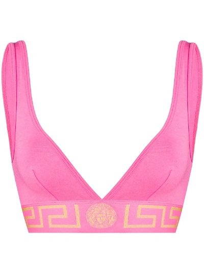 Shop Versace Greca Border Triangle Bra In Pink