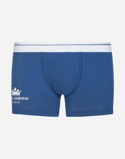 Shop Dolce & Gabbana Boxers In Stretch Cotton Pima With Crown Print In Pink