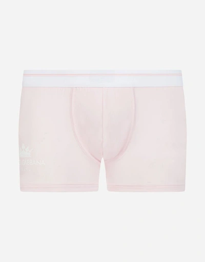 Shop Dolce & Gabbana Boxers In Stretch Cotton Pima With Crown Print In Pink