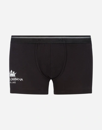 Shop Dolce & Gabbana Boxers In Stretch Cotton Pima With Crown Print In Pink