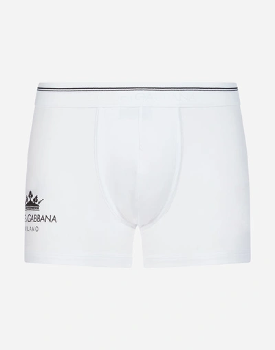 Shop Dolce & Gabbana Boxers In Stretch Cotton Pima With Crown Print In Black